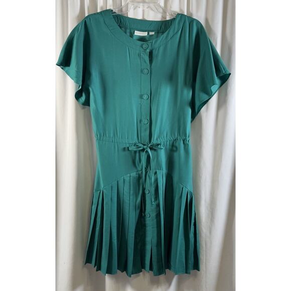 New York & Co Pleated Short Sleeves Dress,Green, Sz: M, 64-40 - Picture 9 of 16